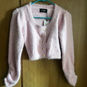 Cider Fuzzy 90s Rose Button Crop Sweater